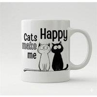 Dyzi Cats Make Me Happy Quote Ceramic Coffee Mug White