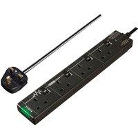 Masterplug 4 Socket 2m Extension Lead Surge Switched & LED Black