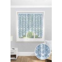 Tyrone Textiles Butterfly & Leaf Floral Net Lace Curtain Jardiniere with Elevated Base in White | Size: 254 cm width x 91 cm drop