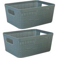VFM e-Store Basketweave Storage Baskets 2 Pack Size Medium Green 11cm x 24cm | Size: 11 cm x 24 cm