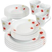 BARGAINS-GALORE 16 Piece Dinner Set Cream & Red Patterns Dinnerware Serving Plates Mug