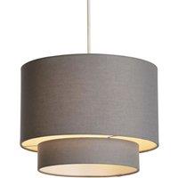 Lighting Collection Grey 2 Tier 30Cm Linen Drum Shade Lamp Shade