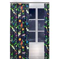 Bedlam 'Supersonic' Glow In The Dark Space Rocket Pair of Pencil Pleat Curtains in Blue | Size: 168 cm width x 183 cm drop