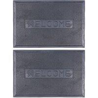 Nicola Spring Heavy Duty Rubber Door Mats - 60 x 40cm - Welcome - Set of 2 in Black | Size: 40 cm x 60 cm