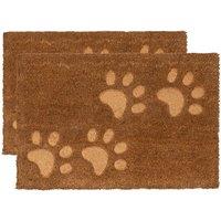 Nicola Spring Coir Door Mats - 60 x 40cm - Embossed Paws - Set of 2 in Brown | Size: 40 cm x 60 cm