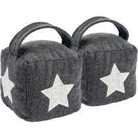 Nicola Spring Herringbone Door Stops - 16 x 16cm - Star - Pack of 2 in Grey | Size: 16 x 16 cm