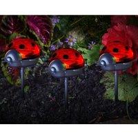 mysmartbuy Set of 3 Solar Powered Ladybird Outdoor Garden LED Stake Lights in Red