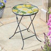 mysmartbuy Lemon Table - Decorative Folding Glass Table with Lemon Motif, Sturdy Metal Frame in Black