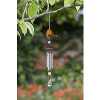 mysmartbuy Robin Windchime - 34 cm Precision Tuned Garden Chime with Bird Design, UV-Resistant in Silver
