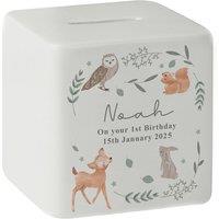 Personalised Memento Company Personalised Woodland Animals Ceramic Square Money Box in White