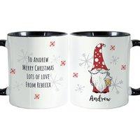 Personalised Memento Company Personalised Gonk Family Black Handled Christmas Mug - Male in White