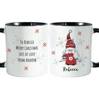 Personalised Memento Company Personalised Gonk Family Black Handled Christmas Mug - Female in White