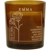Personalised Memento Company Personalised January Birth Flower Amber Glass Candle