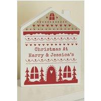 Personalised Memento Company Personalised Christmas Fair Isle Wooden House Ornament in Off-White