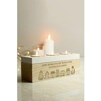 Personalised Memento Company Personalised HOME Triple Tea Light Box in Light Oak