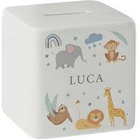 Personalised Memento Company Personalised Safari Animals Ceramic Square Moneybox in White