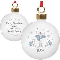 Personalised Memento Company Personalised Polar Bear Christmas Bauble in White
