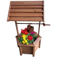 BARGAINS-GALORE Wooden Garden Wishing Well Fountain Barrel Waterfall Wood Planter Pot in Brown