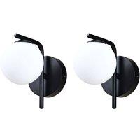 First Choice Lighting Set of 2 Grosvenor - Black Wall Lights with Glass Globes
