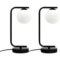 First Choice Lighting Set of 2 Grosvenor - Black Table Lights with Glass Globes