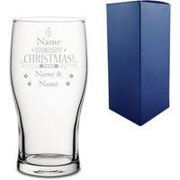 Uniqueful Personalised Merry Christmas From Design Tulip Pint Glass for Friend in Clear | Size: 20oz (550ml)
