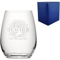 Uniqueful Personalised Best Teacher Ever Design Teacher Stemless Wine Glass in Clear | Size: 20oz (550ml)