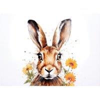 Warren Reed - Designer Watercolour Hare & Daisies Glass Chopping Board in Orange