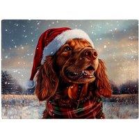 Warren Reed - Designer Snowy Christmas Irish Setter Glass Chopping Board