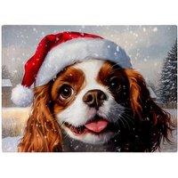 Warren Reed - Designer Snowy Christmas Cavalier King Charles Spaniel Glass Chopping Board