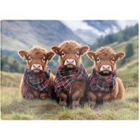 Warren Reed - Designer Trio Of Baby Highland Cows Glass Chopping Board in Brown