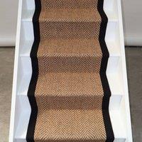 RainbowHome Herringbone Cotswold Stair Runner with 100% Black Cotton Border in Brown | Size: 20 cm x 12 cm