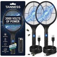 Tanness 2-Pack Rechargeable Electric Fly Zapper for Indoor Outdoor Use in Black