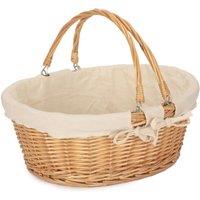 Red Hamper Cotton Lined Swing Handle Shopping Basket in Off-White