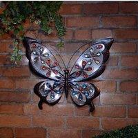 SPOT ON DEALZ Solar Powered Metal Jewelled Butterfly Wall Art LED Light Garden Decor