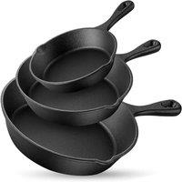 ATEK Pre Seasoned Cast Iron Skillet Frying Pan, 3Pcs Oven Safe Cookware Non-Stick Pans Cast Iron Frying Pan Set Grill Stovetop Black