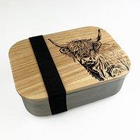 Selbrae House Highland Cow Lunch Box in Light Oak