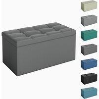 MCC Direct 76cm Rectangular Ottoman Foldable Storage Bench Upholstered Foot Rest in Dark Grey