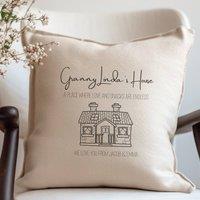 Aye Do Gifts Personalised Granny's House Cushion - Grandads, Grans, Aunties in Cream | Size: 40 cm x 40 cm