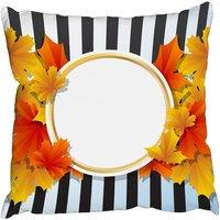 Benjamin Tate Design Cushions - Orange& Red Autumn Leaves on Black Stripes (Cushion)
