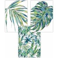 ARTZE Set of 3 Tropical Plants & Pattern Green Blue Abstract Art Posters | Size: W42 cm x H59 cm