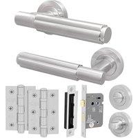 AFIT Satin Door Handle Bathroom Set Satin Nickel Bathroom Lock Hinges in Silver | Size: 150mm x 150mm