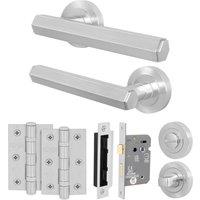 AFIT Satin Door Handle Bathroom Set Satin Nickel Bathroom Lock Hinges in Silver | Size: 150mm x 150mm