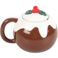 KDMD Festive Christmas Pudding Mug with Holly Lid - 470ml, Dishwasher Safe in Chocolate