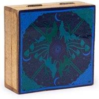 KDMD Hop Hare Medium Enamel Square Box with Wolf & Moon Design in Brown