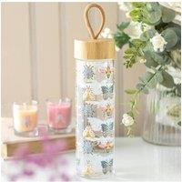 KDMD Floral Bug Glass Water Bottle - 650ml, Bamboo Lid, Stylish & in Clear