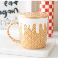 KDMD Waffle Textured Mug & Coaster Set - 550ml, Microwave & Dishwasher Safe in Brown