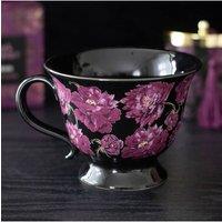 KDMD Dark Romance Floral Teacup - 320ml, Deep Rose & Purple Design in Black
