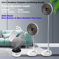 Greheywos Foldable 8" Rechargeable Oscillating Fan 7200mAh Remote Pedestal Fans in White