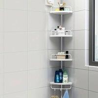 VOGREX 4 Tier Silver Telescopic Bathroom Wall Corner Shelf Rack in White
