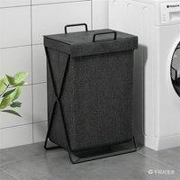 VOGREX Black Laundry Basket Foldable With Lid Dirty Washing Storage Bag